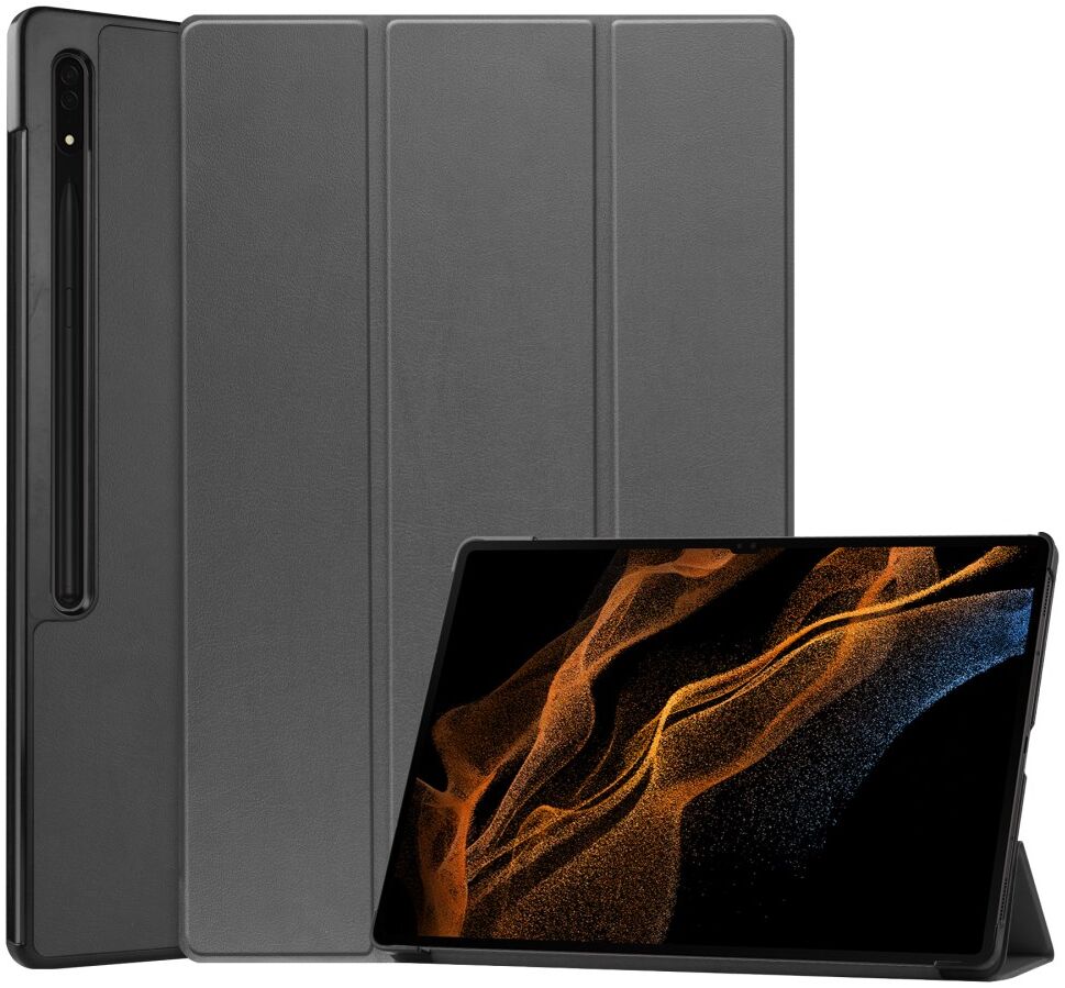 Samsung Galaxy Tab S8 Ultra Hoes Tri-Fold Book Case Standaard Grijs afbeelding 1