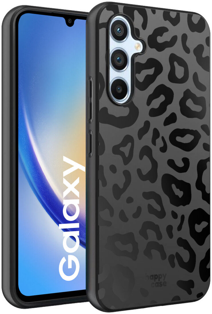 HappyCase Samsung Galaxy A34 Hoesje Flexibel TPU Luipaard Print Zwart afbeelding 2