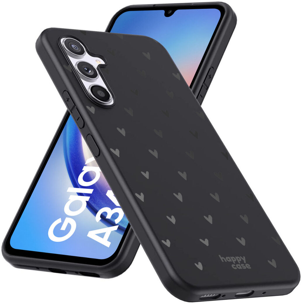 HappyCase Samsung Galaxy A34 Hoesje Flexibel TPU Hartjes Print Zwart afbeelding 4