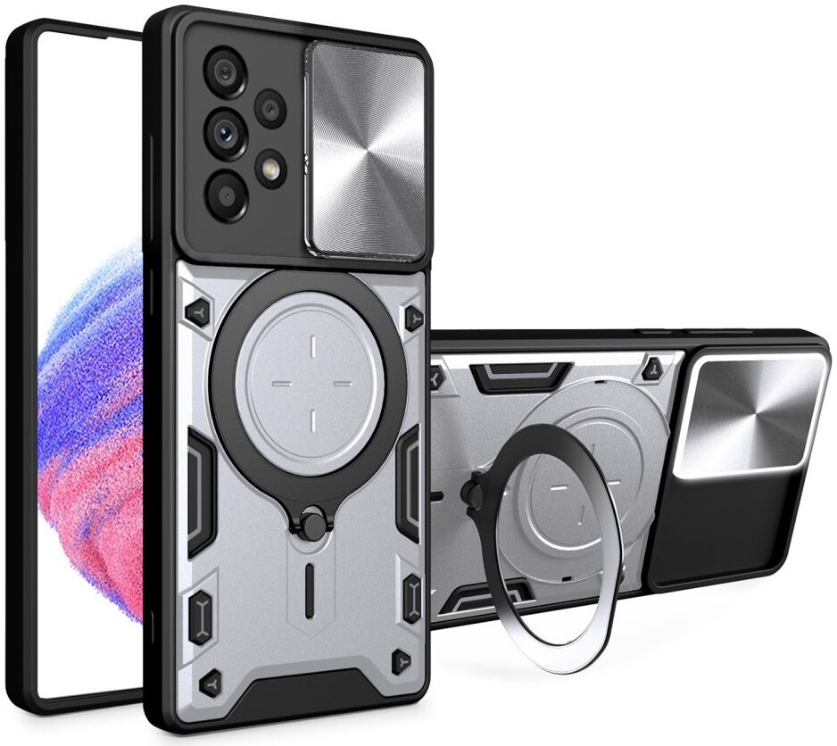 Samsung Galaxy A53 Hoesje met Camera Slider en Kickstand Ring Zilver afbeelding 1