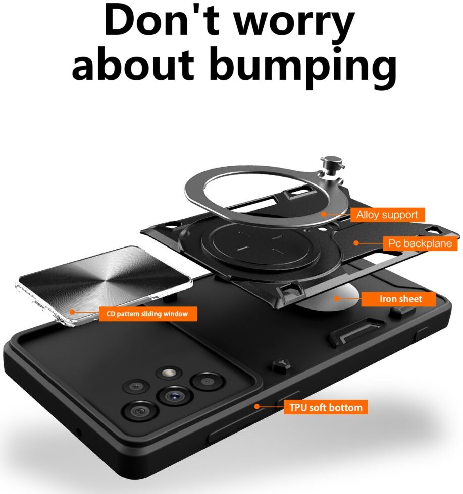 Samsung Galaxy A53 Hoesje met Camera Slider en Kickstand Ring Zilver afbeelding 2