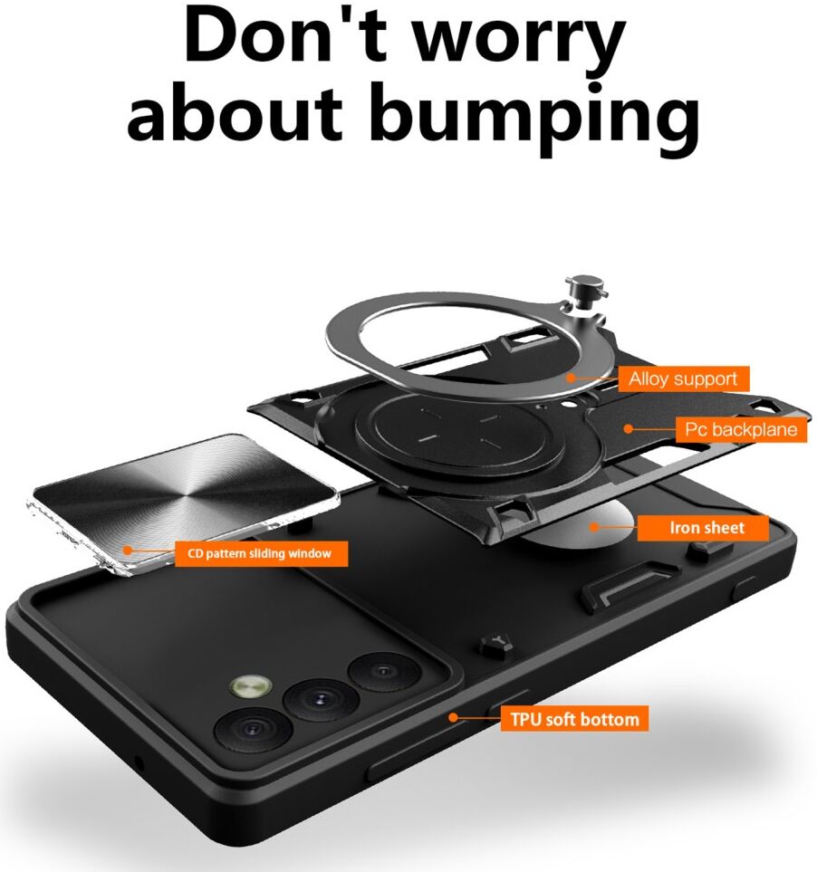 Samsung Galaxy A54 Hoesje Camera Slider en Kickstand Ring Zwart afbeelding 2