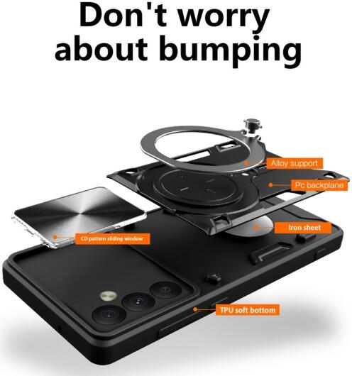 Samsung Galaxy A54 Hoesje Camera Slider en Kickstand Ring Zwart afbeelding 2