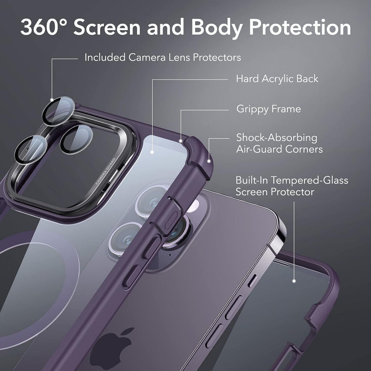 ESR Shock Armor Apple iPhone 14 Pro Max Hoesje Kickstand Paars afbeelding 2