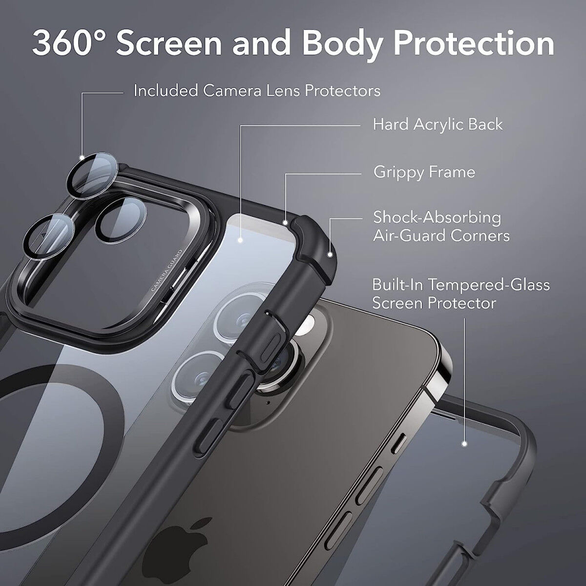 ESR Shock Armor Apple iPhone 14 Pro Max Hoesje Kickstand Zwart afbeelding 2