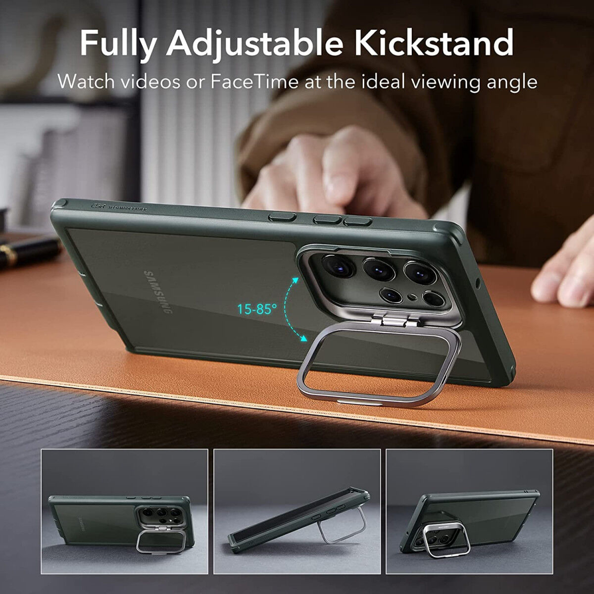 ESR Shock Armor Samsung S23 Ultra Full Protect Hoesje Kickstand Groen afbeelding 2