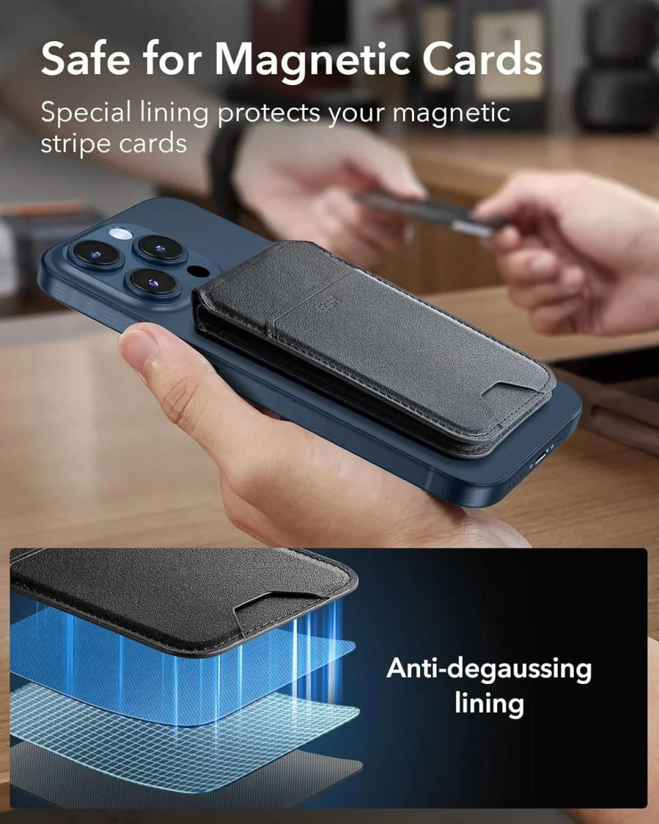 ESR HaloLock Vegan Leer MagSafe Kaarthouder en Standaard Zwart afbeelding 5