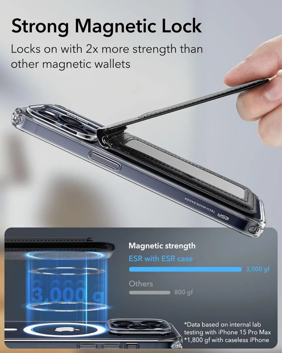ESR HaloLock Vegan Leer MagSafe Kaarthouder en Standaard Zwart afbeelding 7