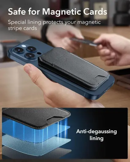 ESR HaloLock Vegan Leer MagSafe Kaarthouder en Standaard Zwart afbeelding 5