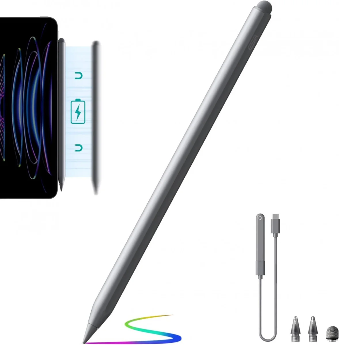 ESR Actieve Stylus Pen voor iPad met Palmrejectie Zilver afbeelding 3