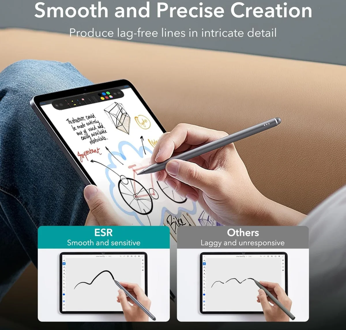 ESR Actieve Stylus Pen voor iPad met Palmrejectie Zilver afbeelding 4