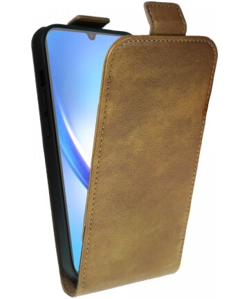 Rosso Element Samsung Galaxy A34 Hoesje Verticale Flip Case Bruin Hoesjes