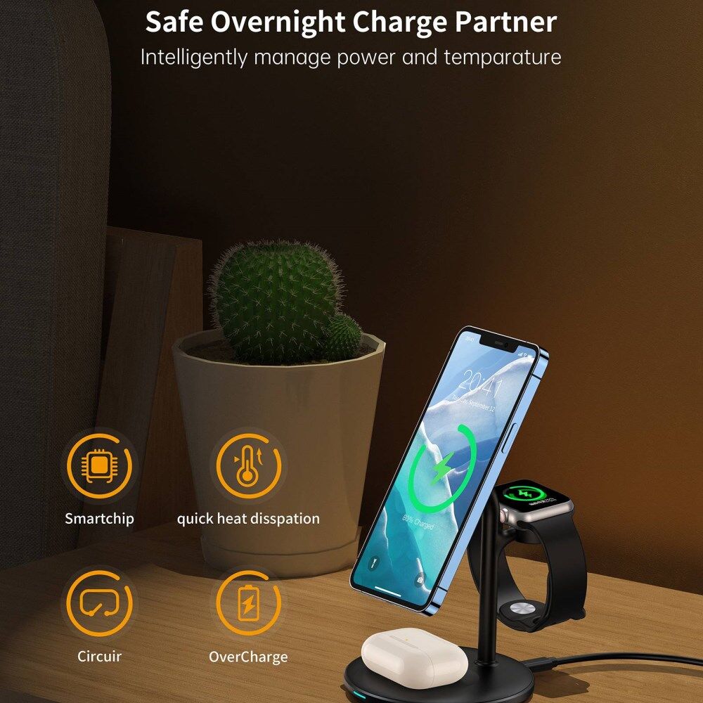 Choetech Draadloze MagSafe Oplader 15W iPhone/AirPods/Watch Zwart afbeelding 4