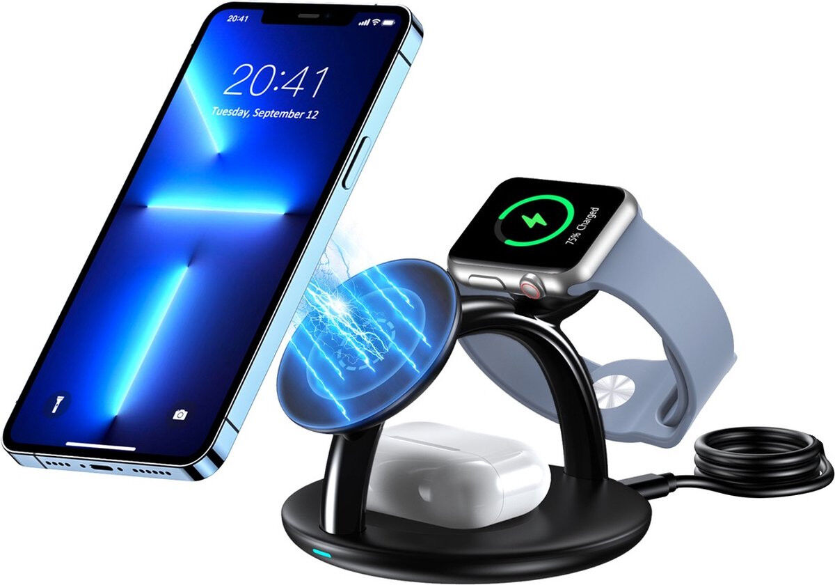 Choetech 3-in-1 Draadloze Oplaadstation iPhone/AirPods/Watch Zwart afbeelding 1