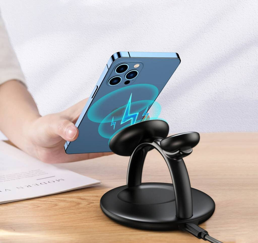 Choetech 3-in-1 Draadloze Oplaadstation iPhone/AirPods/Watch Zwart afbeelding 3