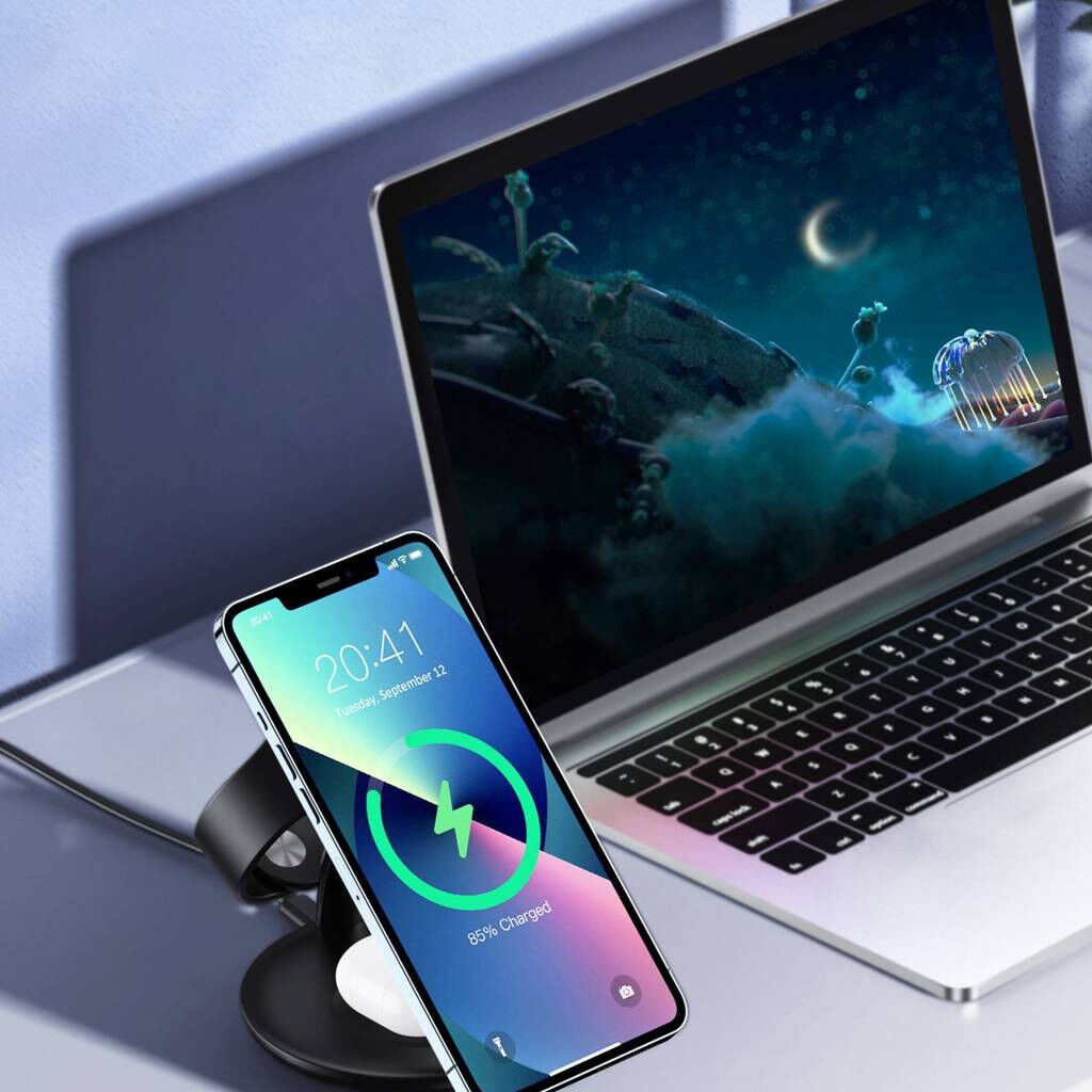Choetech 3-in-1 Draadloze Oplaadstation iPhone/AirPods/Watch Zwart afbeelding 4
