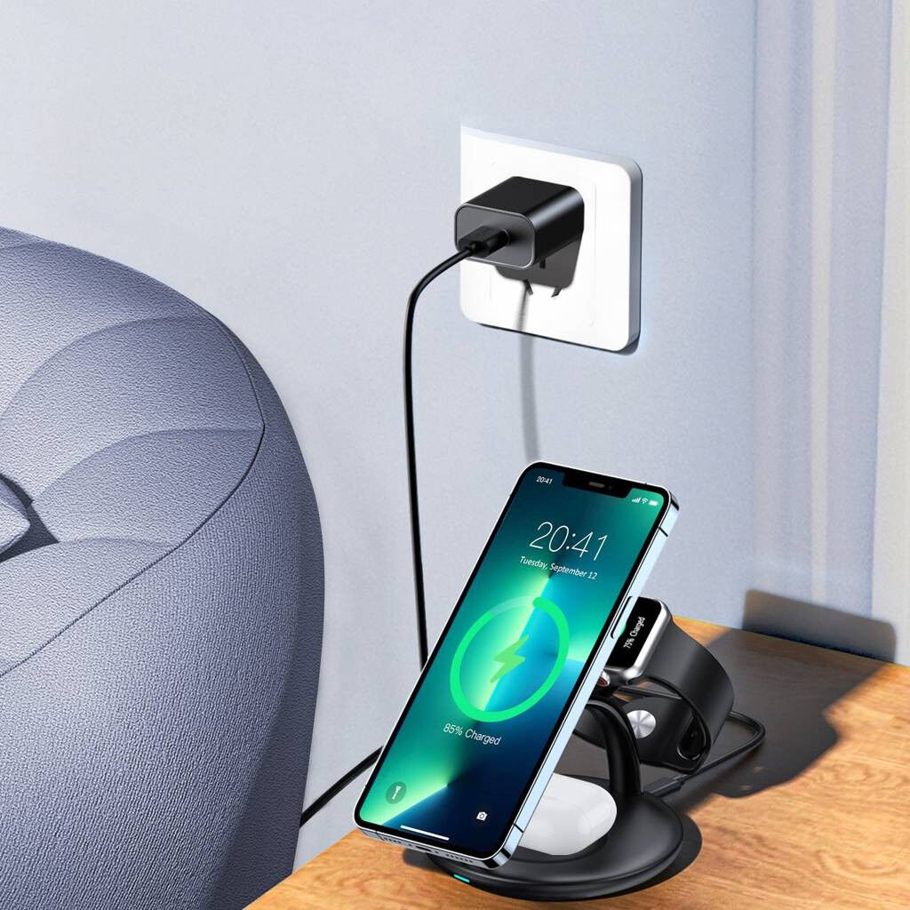 Choetech 3-in-1 Draadloze Oplaadstation iPhone/AirPods/Watch Zwart afbeelding 6