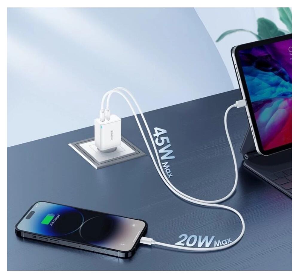 Choetech 65W GaN Snellader Adapter Telefoon/Tablet/Laptop/MacBook afbeelding 2