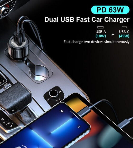 Choetech 63W Duo Fast Charge Autolader USB en USB-C Zwart afbeelding 5