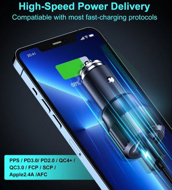 Choetech 63W Duo Fast Charge Autolader USB en USB-C Zwart afbeelding 6
