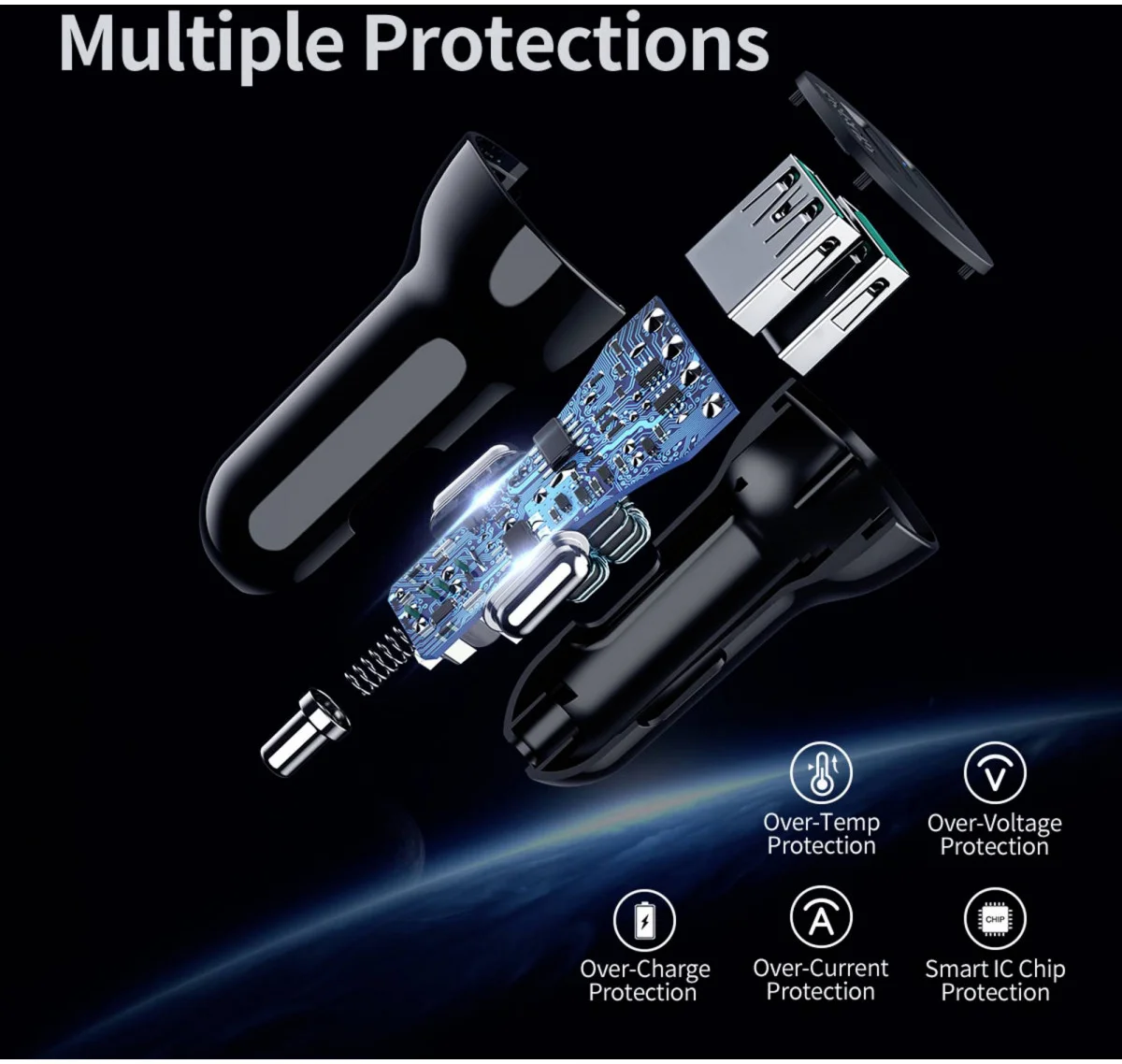 Choetech Auto Lader Quick Charge 3.0 Dual USB-A 36W met USB-C Kabel afbeelding 9