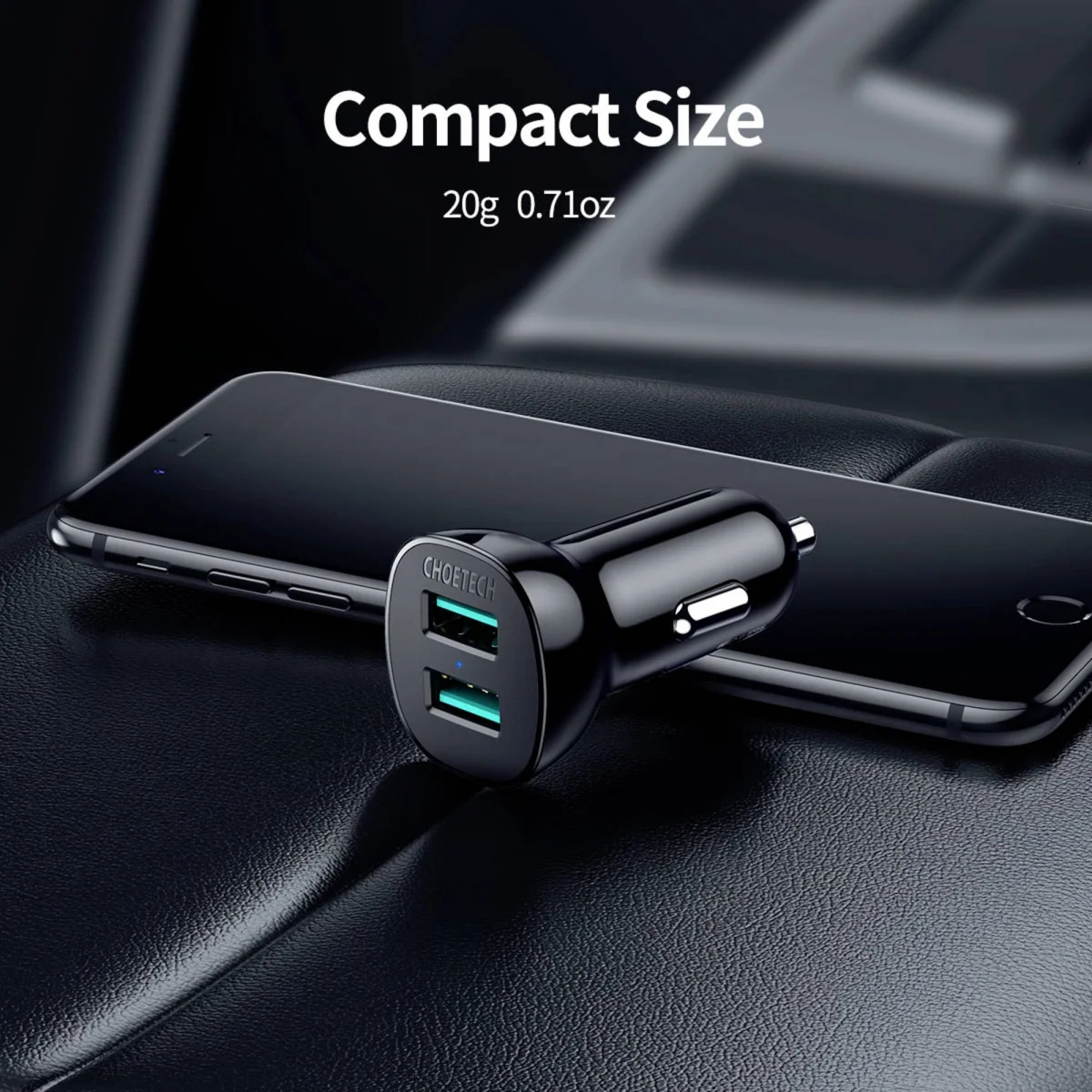 Choetech Auto Lader Quick Charge 3.0 Dual USB-A 36W met USB-C Kabel afbeelding 10