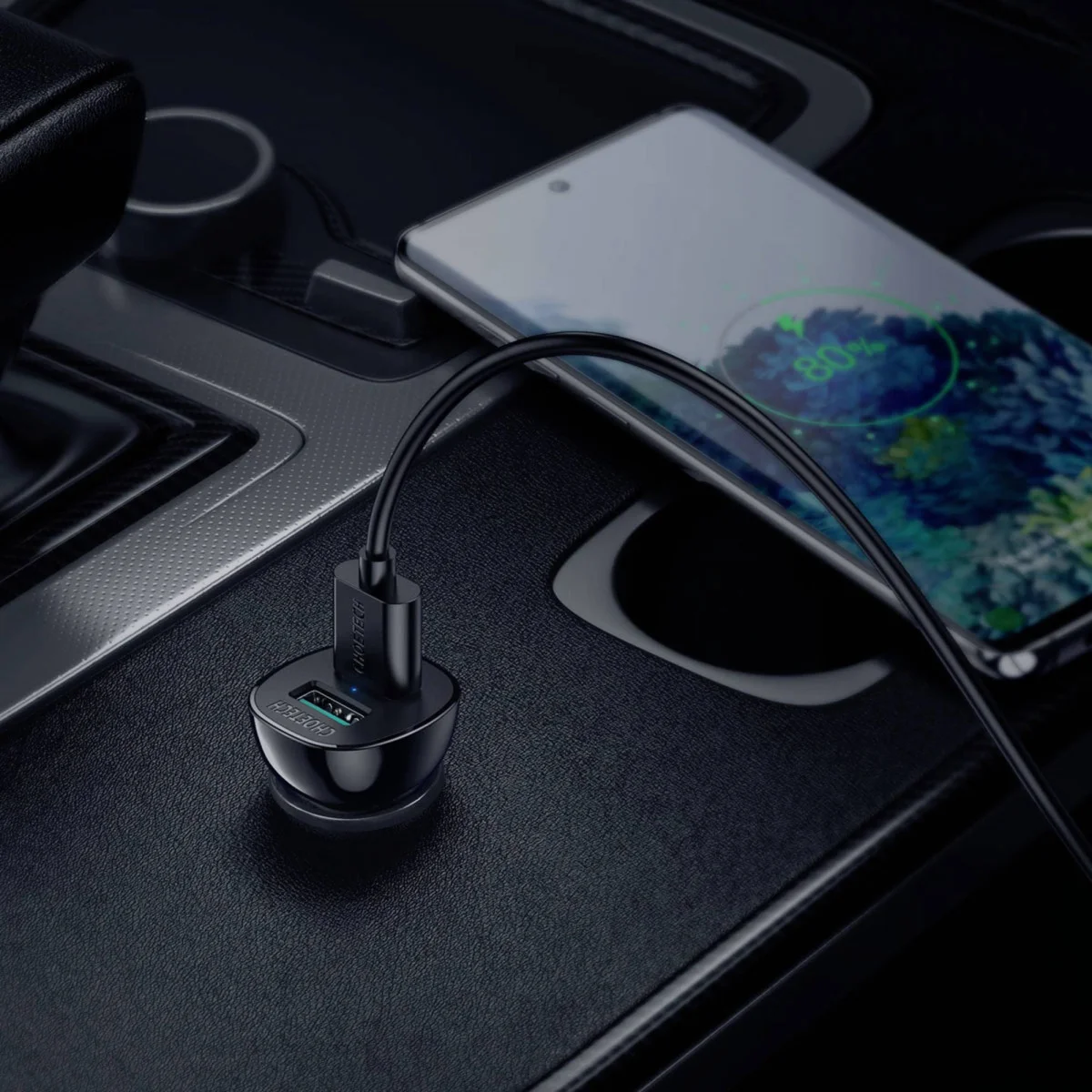 Choetech Auto Lader Quick Charge 3.0 Dual USB-A 36W met USB-C Kabel afbeelding 2