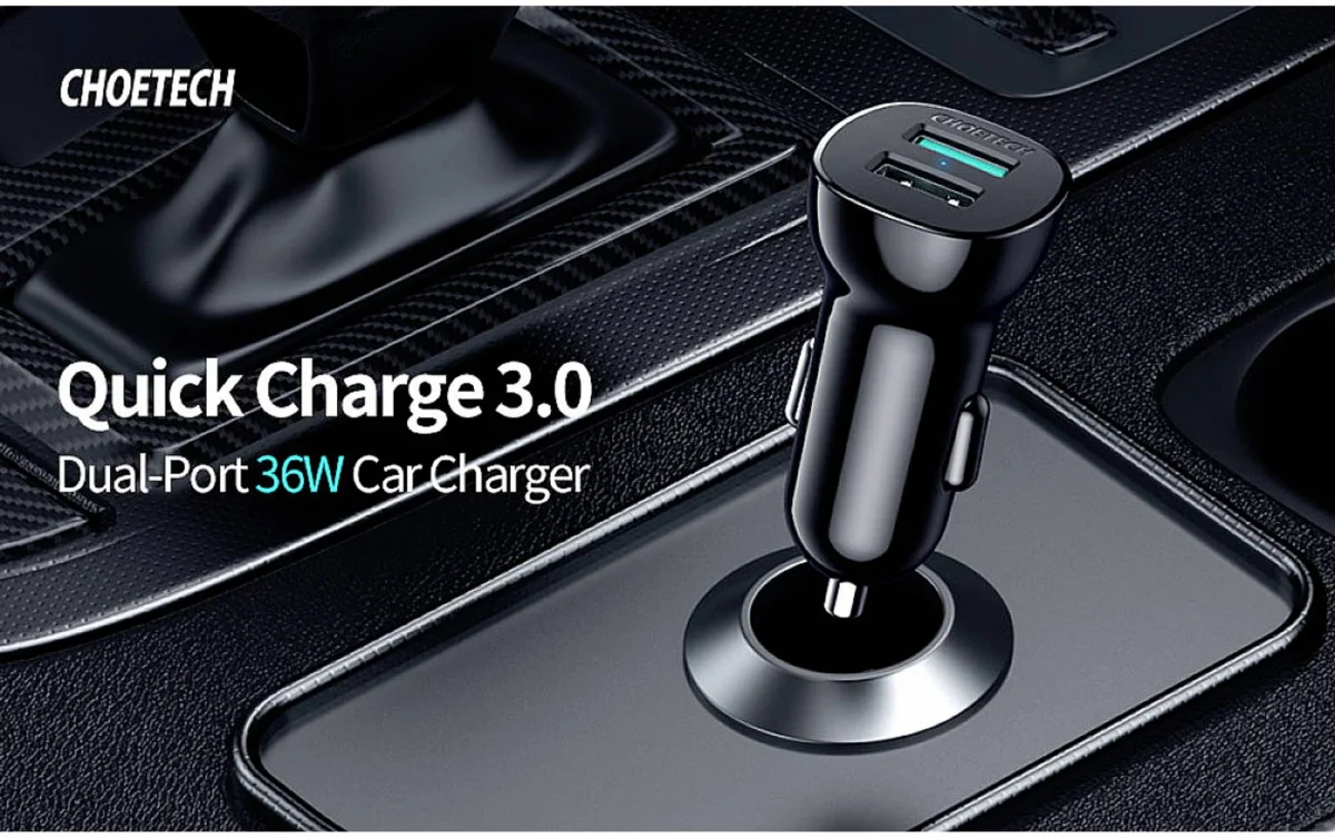 Choetech Auto Lader Quick Charge 3.0 Dual USB-A 36W met USB-C Kabel afbeelding 6