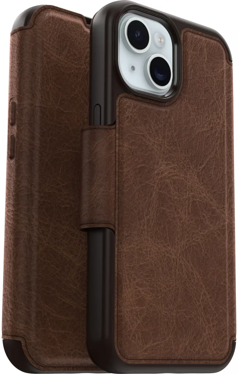 OtterBox Strada iPhone 15 Hoesje MagSafe Book Case Echt Leer Bruin afbeelding 1
