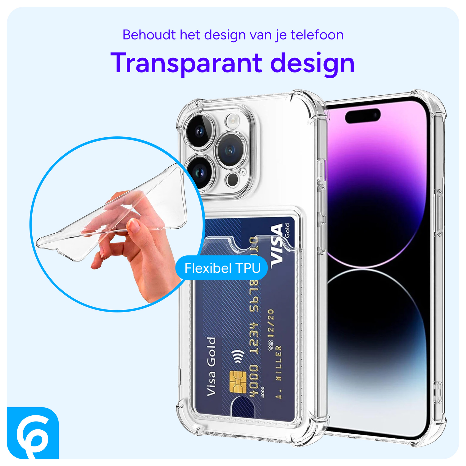 Apple iPhone 15 Pro Hoesje Dun TPU met Pasjeshouder Transparant afbeelding 3