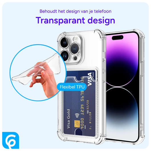 Apple iPhone 15 Pro Hoesje Dun TPU met Pasjeshouder Transparant afbeelding 3