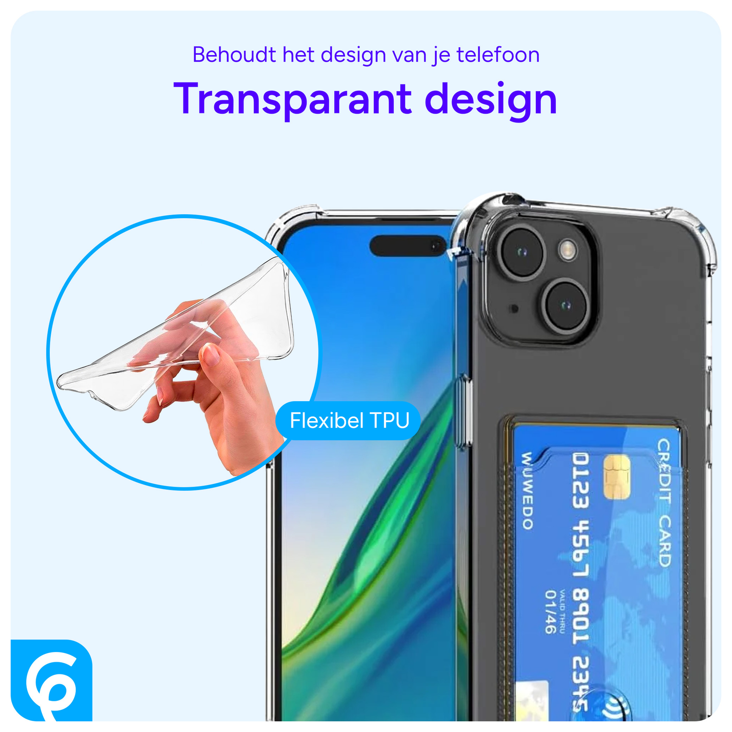 Apple iPhone 15 Hoesje Dun TPU met Pasjeshouder Back Cover Transparant afbeelding 3
