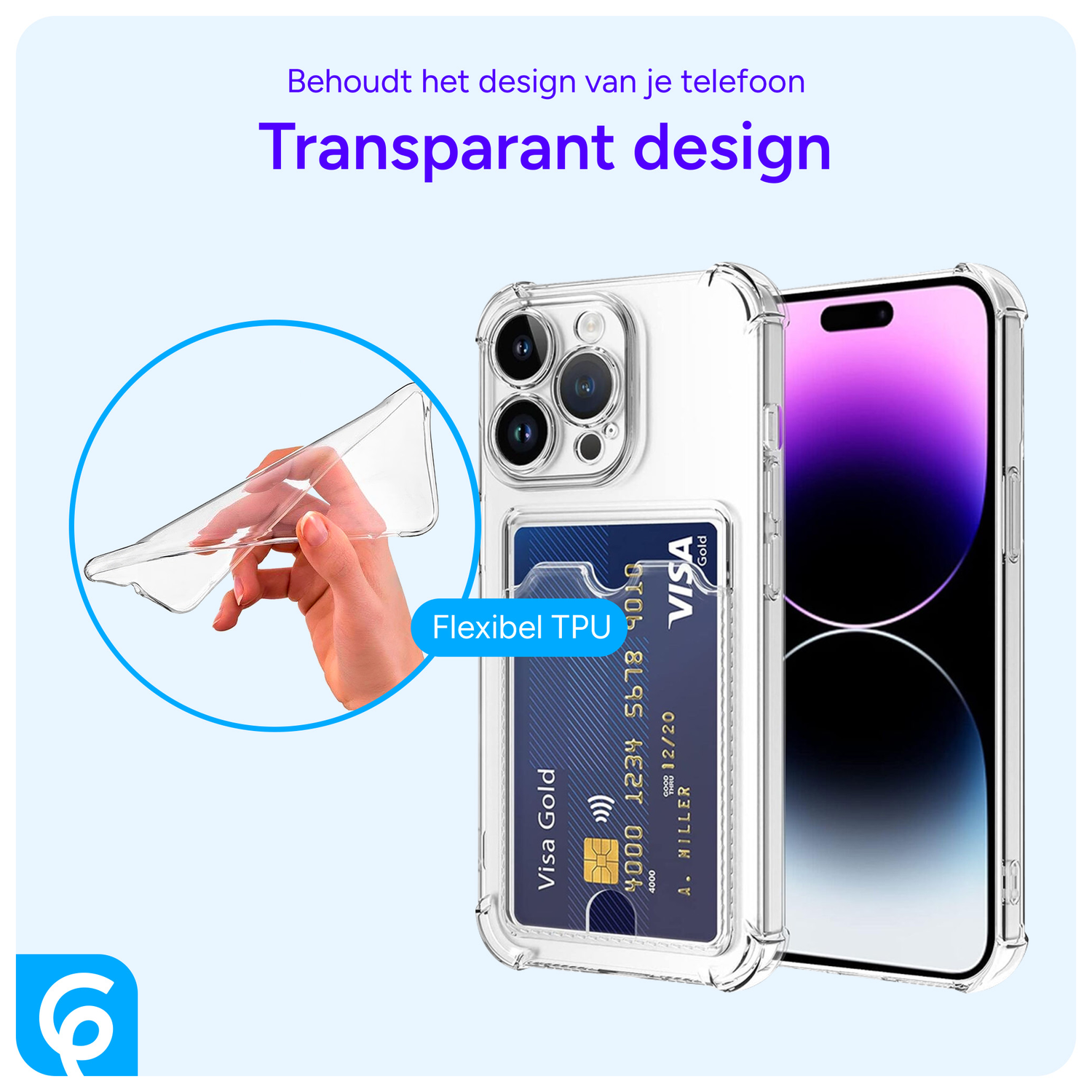 Apple iPhone 14 Pro Hoesje Dun TPU met Pasjeshouder Transparant afbeelding 2