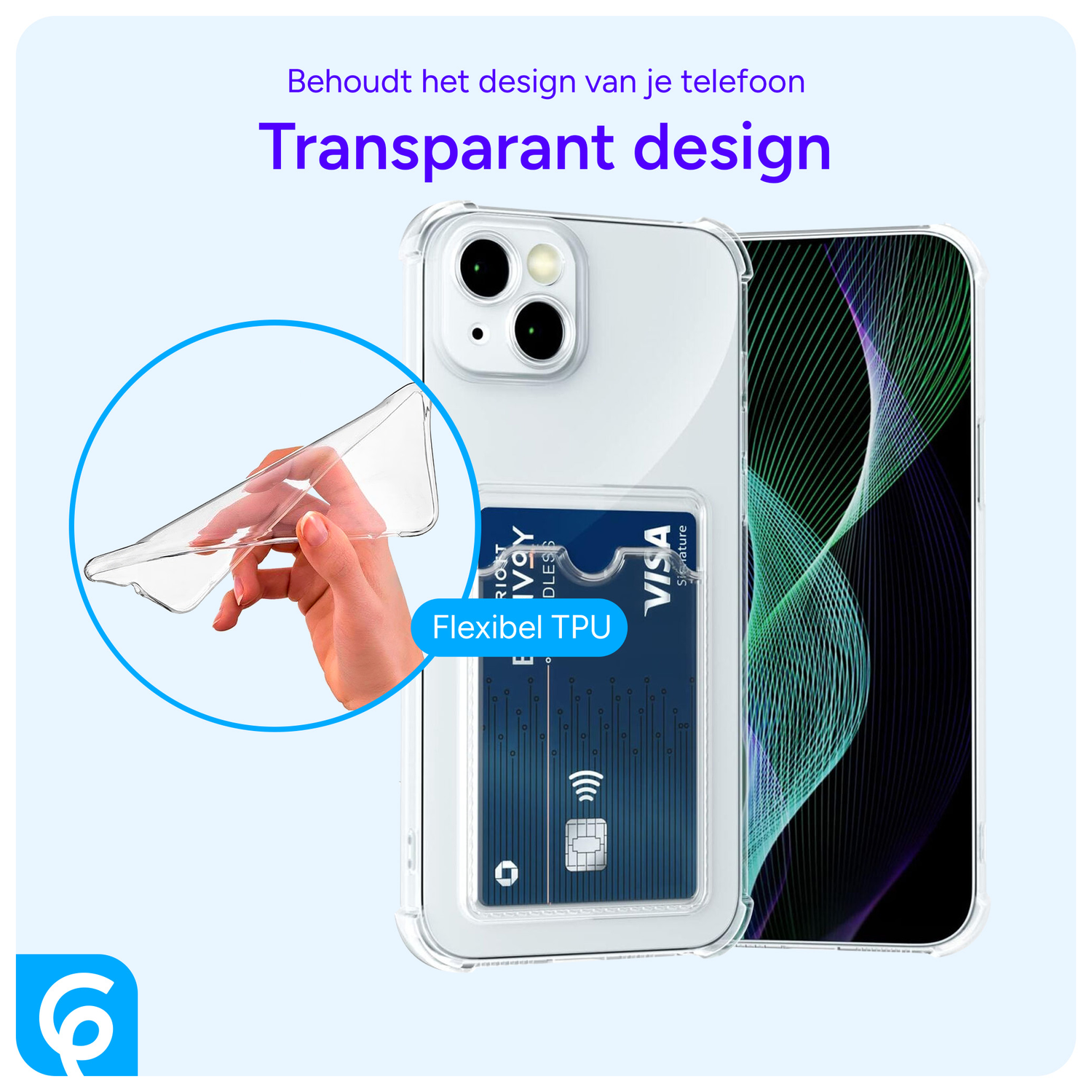 Apple iPhone 13 Mini Hoesje Dun TPU met Pasjeshouder Transparant afbeelding 2