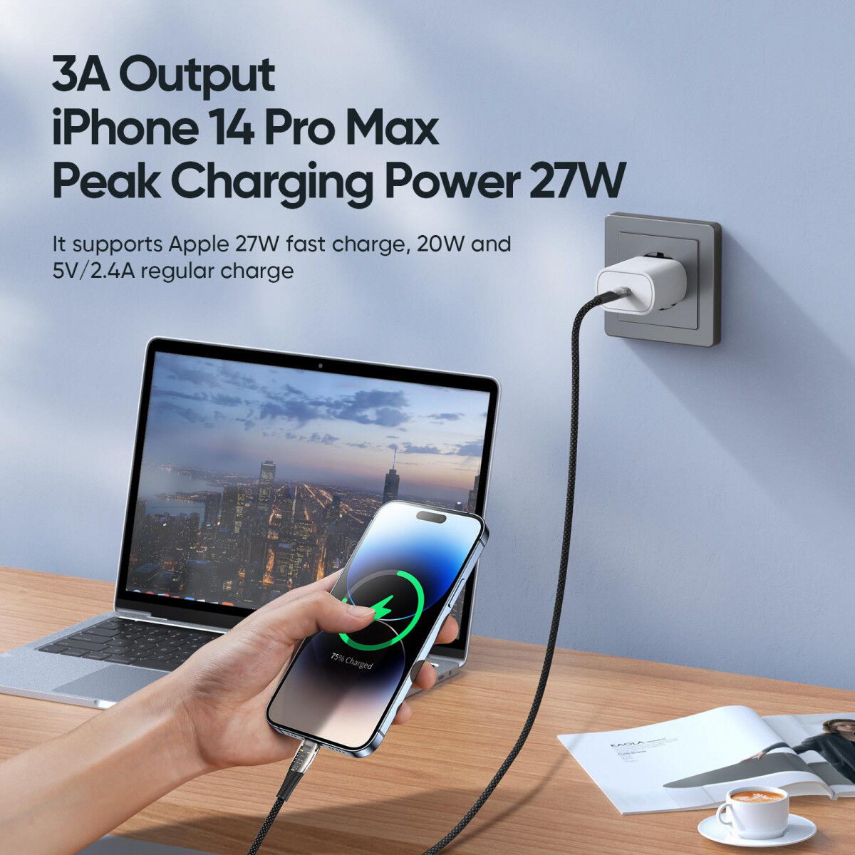 Duzzona 3A USB-C naar Lightning Kabel PD 27W 1M Transparant afbeelding 3