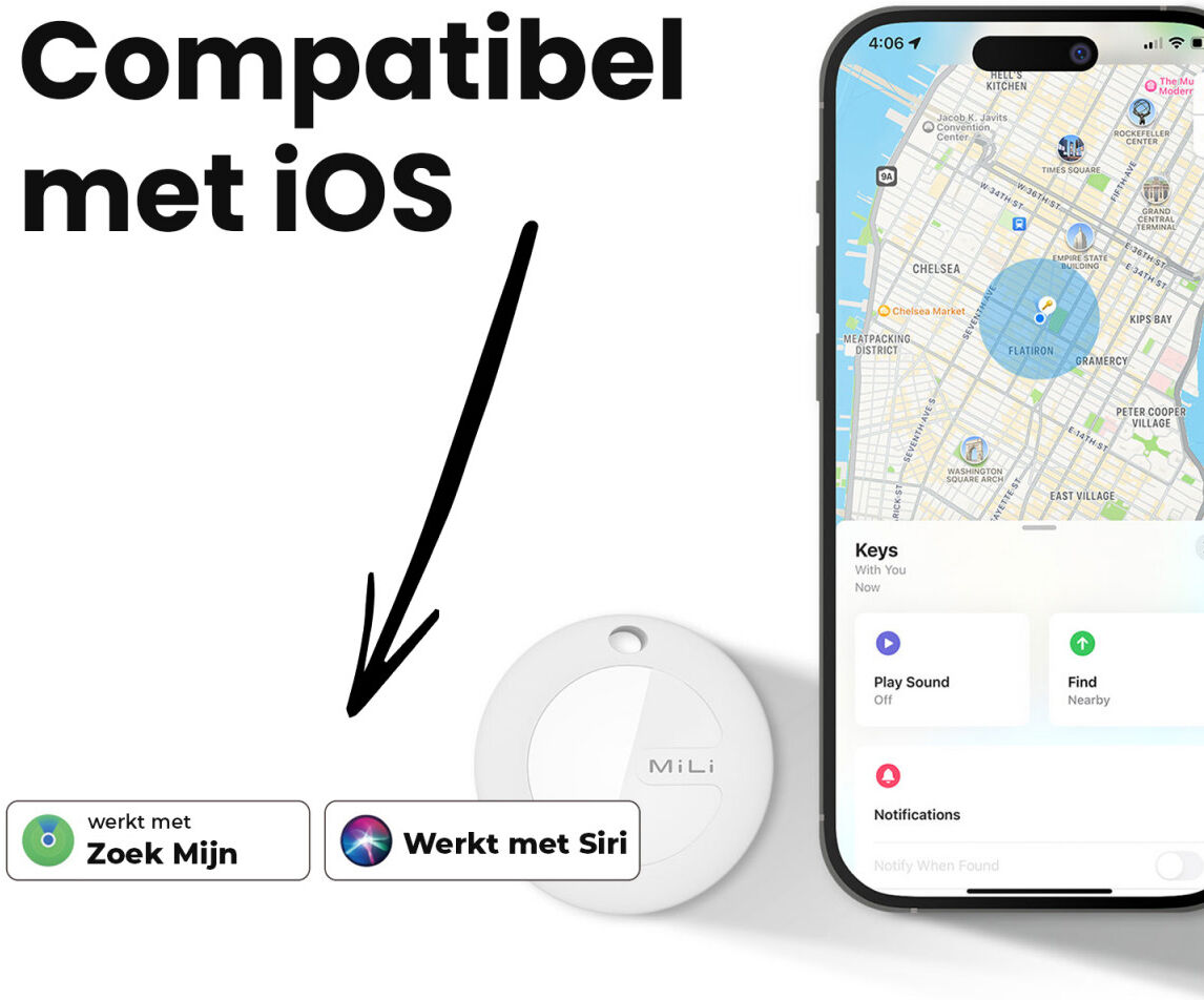 MiLi MiTag iOS FindMy Bluetooth Tracker met Sleutelhanger Wit (1-Pack) afbeelding 6