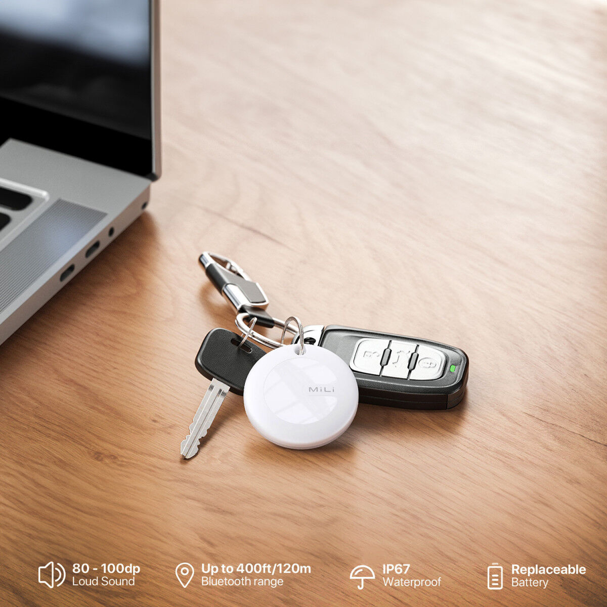 MiLi MiTag iOS FindMy Bluetooth Tracker met Sleutelhanger Wit (1-Pack) afbeelding 8