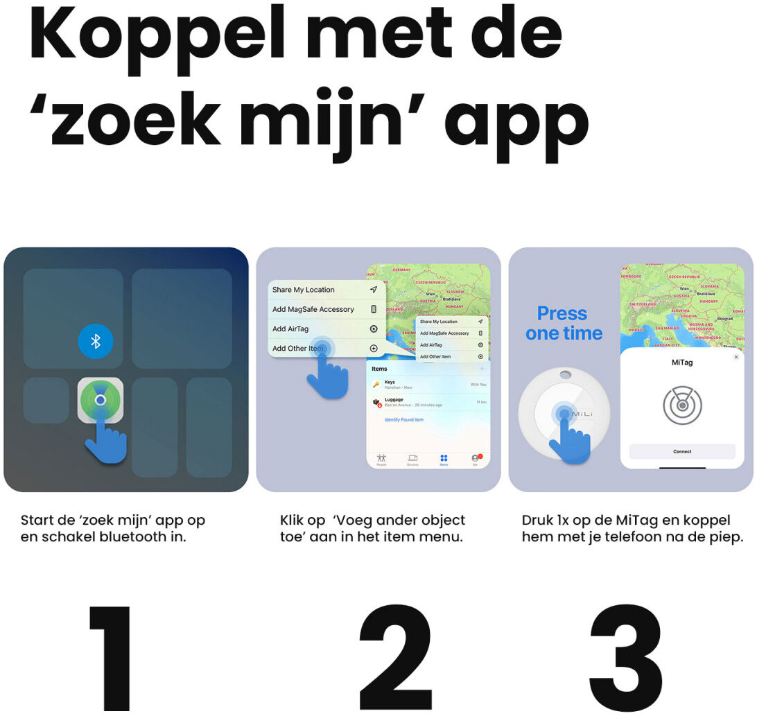 MiLi MiTag iOS FindMy Bluetooth Tracker met Sleutelhanger Wit (1-Pack) afbeelding 7