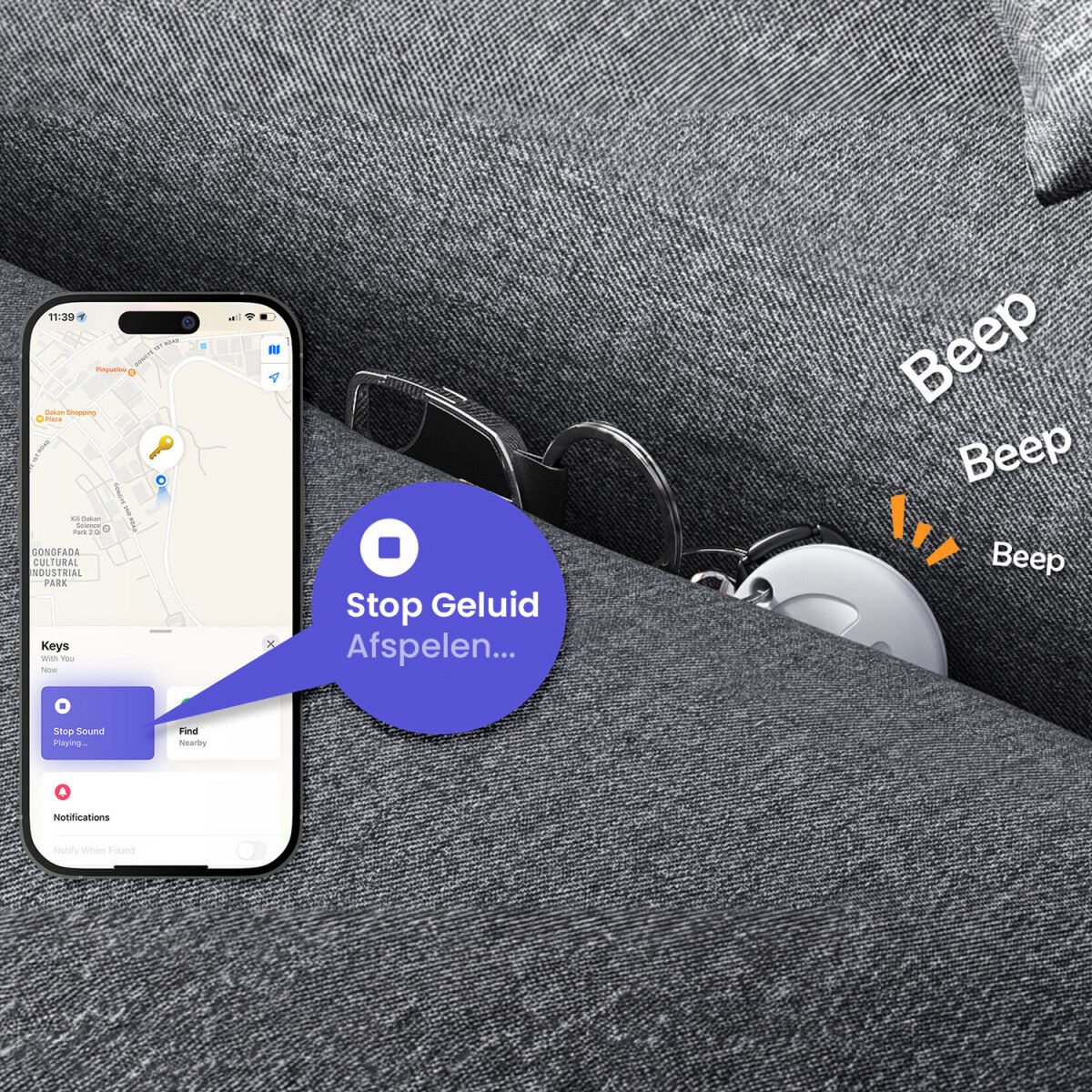 MiLi MiTag iOS FindMy Bluetooth Tracker met Sleutelhanger Zwart (1-Pack) afbeelding 9