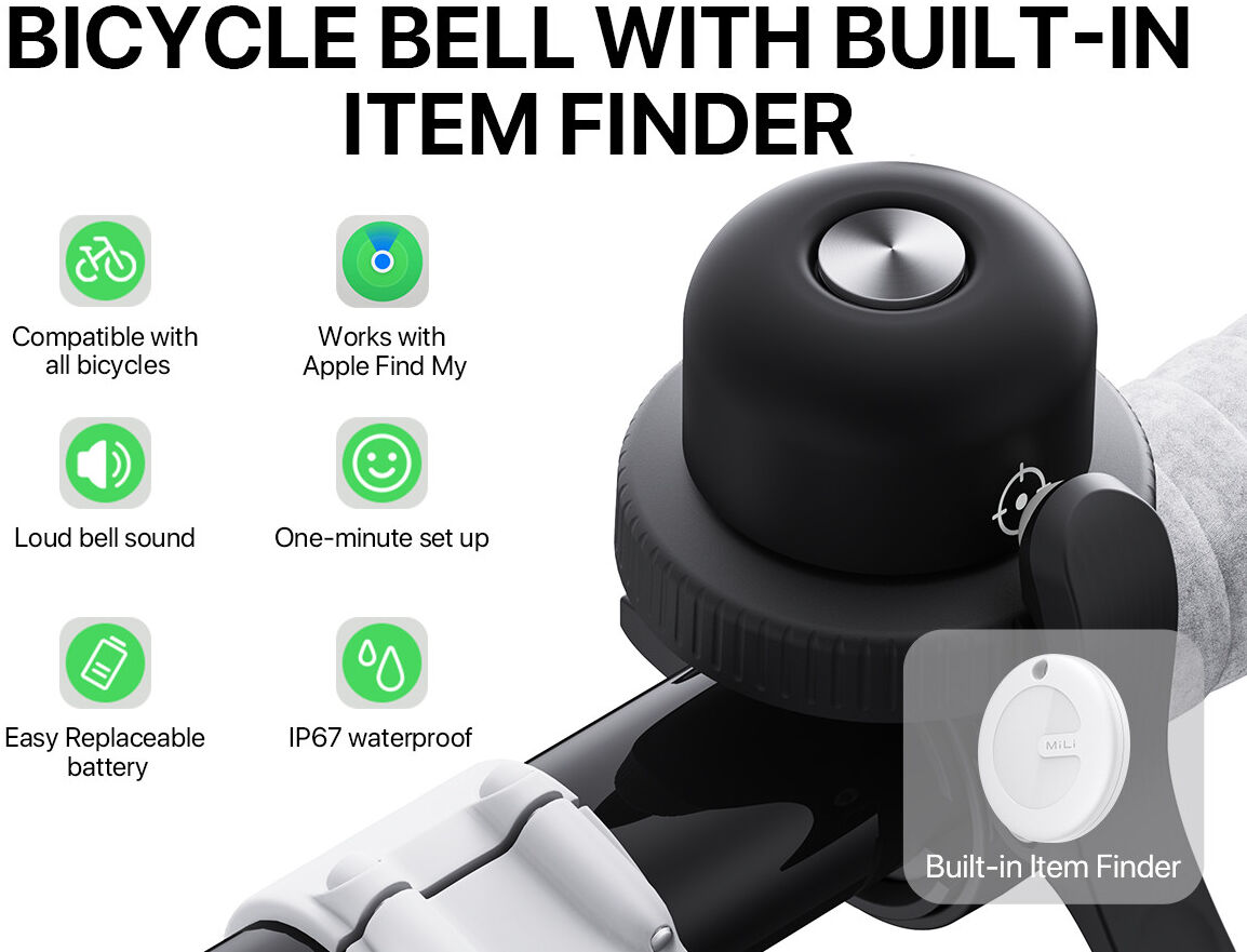 MiLi MiBell iOS FindMy Bluetooth Tracker Anti-Diefstal Fietsbel Zwart afbeelding 5