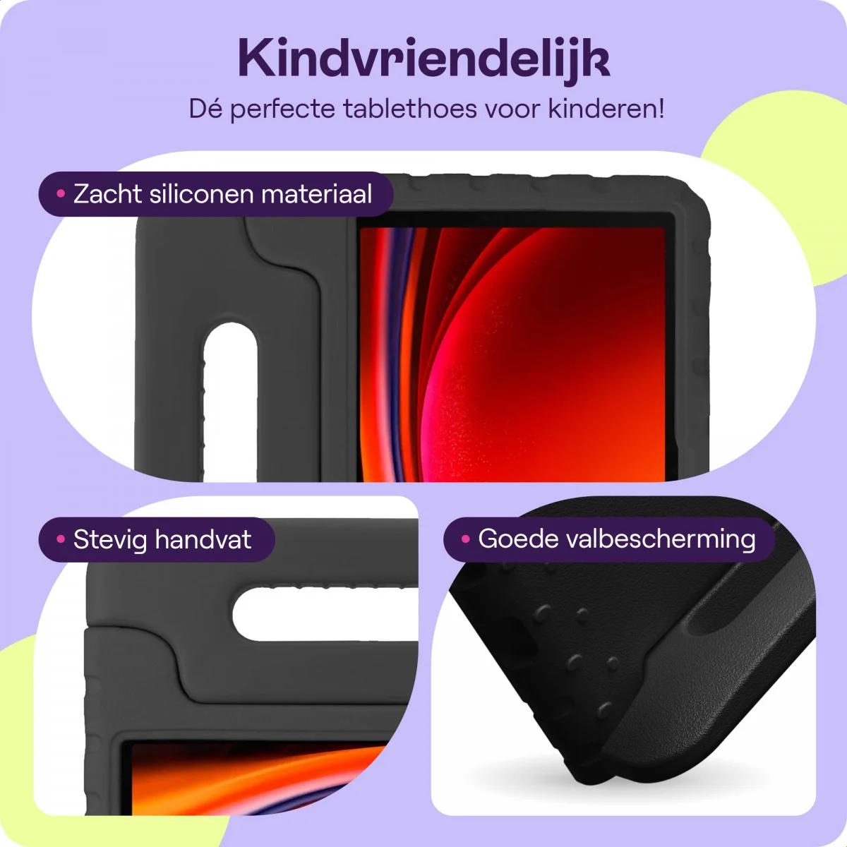 HappyCase Samsung Galaxy Tab S9 Kinder Tablethoes met Handvat Zwart afbeelding 4