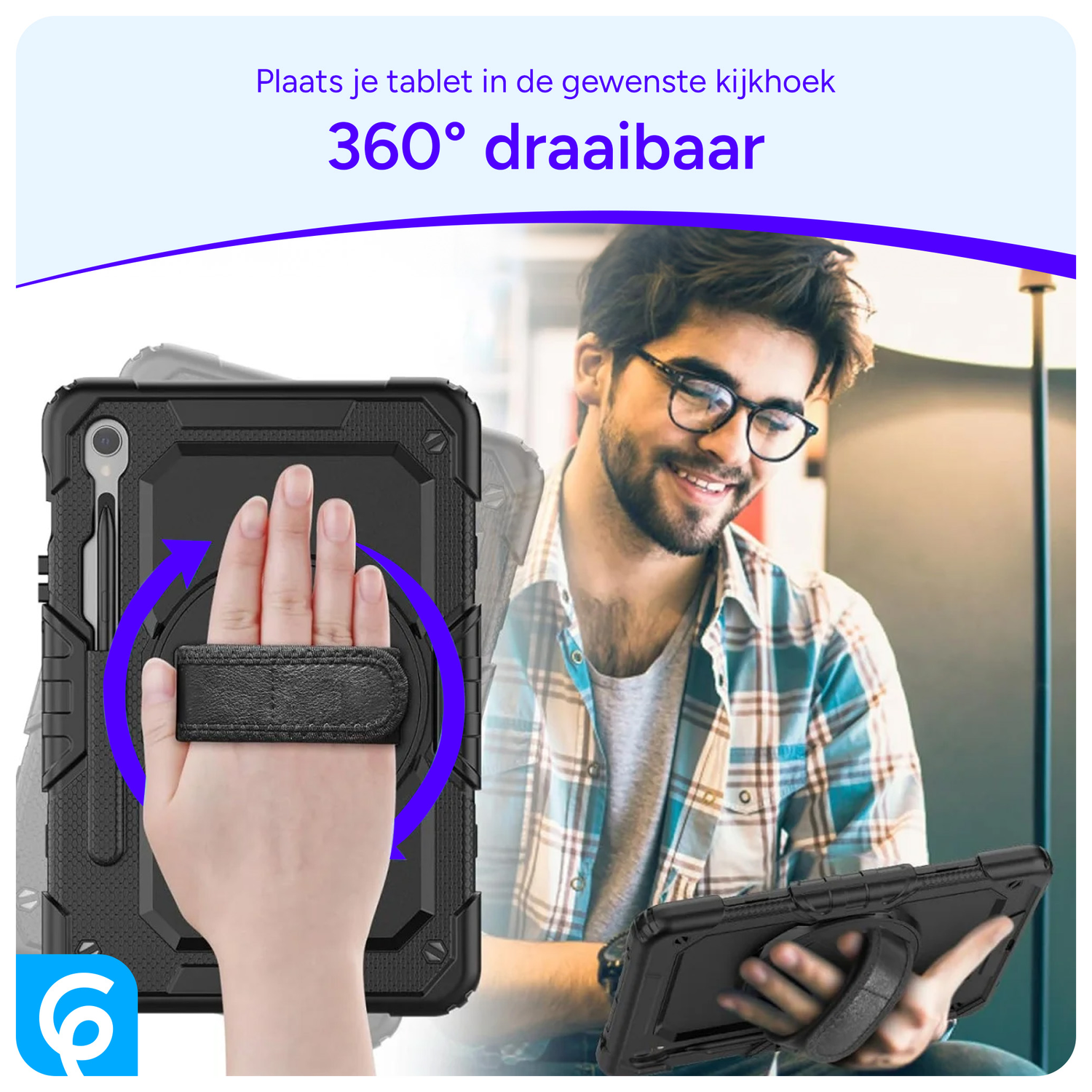 Samsung Galaxy Tab S9 / S9 FE Hoes met Screen Protector en Handriem Zwart afbeelding 4