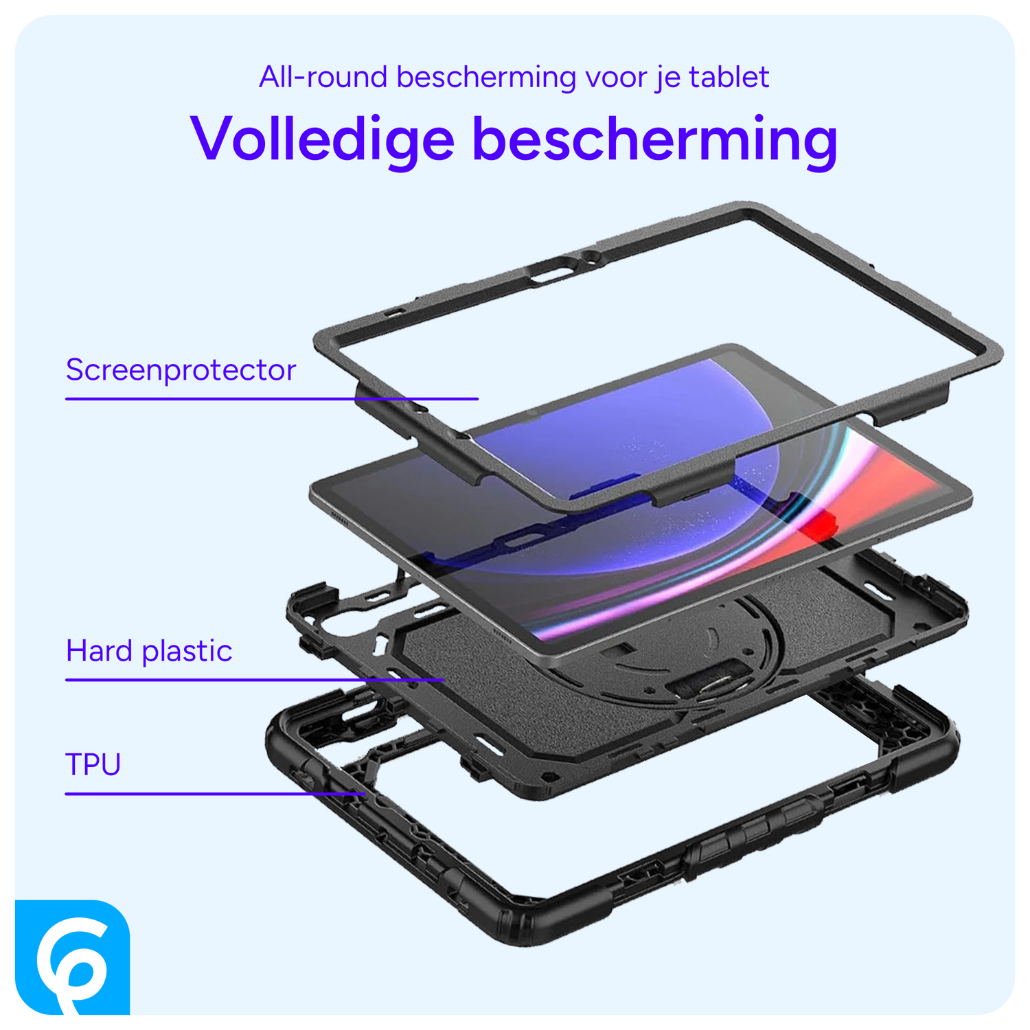 Samsung Galaxy Tab S9 / S9 FE Hoes met Screen Protector en Handriem Zwart afbeelding 8