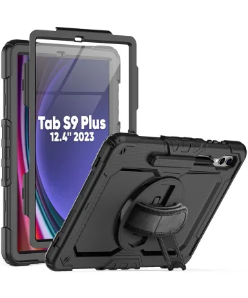 Samsung Tab S9+ / S9 FE+ Hoes + Screen Protector + Handriem Zwart Hoesjes