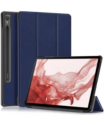 Samsung Galaxy Tab S9 Hoes Tri-Fold Book Case met Standaard Blauw Hoesjes