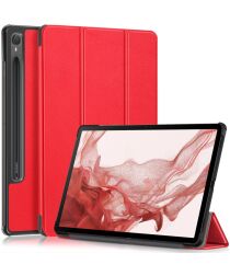 Samsung Galaxy Tab S9 Hoes Tri-Fold Book Case met Standaard Rood