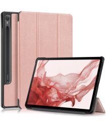 Samsung Galaxy Tab S9 Hoes Tri-Fold Book Case met Standaard Roze Goud