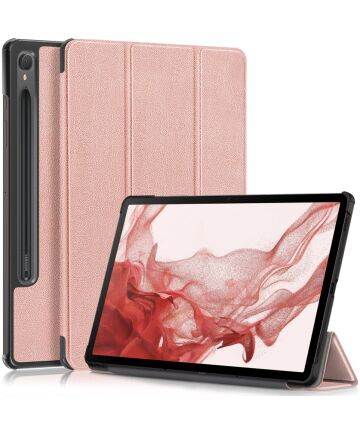 Samsung Galaxy Tab S9 Hoes Tri-Fold Book Case met Standaard Roze Goud Hoesjes