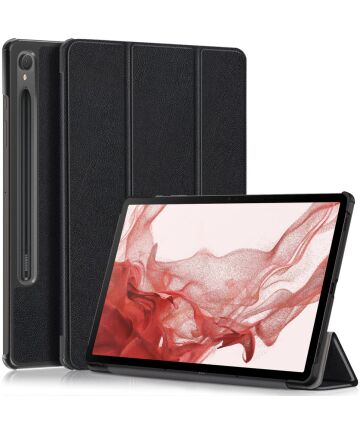 Samsung Galaxy Tab S9 Hoes Tri-Fold Book Case met Standaard Zwart Hoesjes