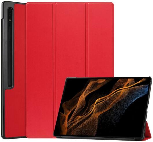 Samsung Galaxy Tab S10 Ultra / S9 Ultra Hoes Tri-Fold Book Case Standaard Rood afbeelding 1